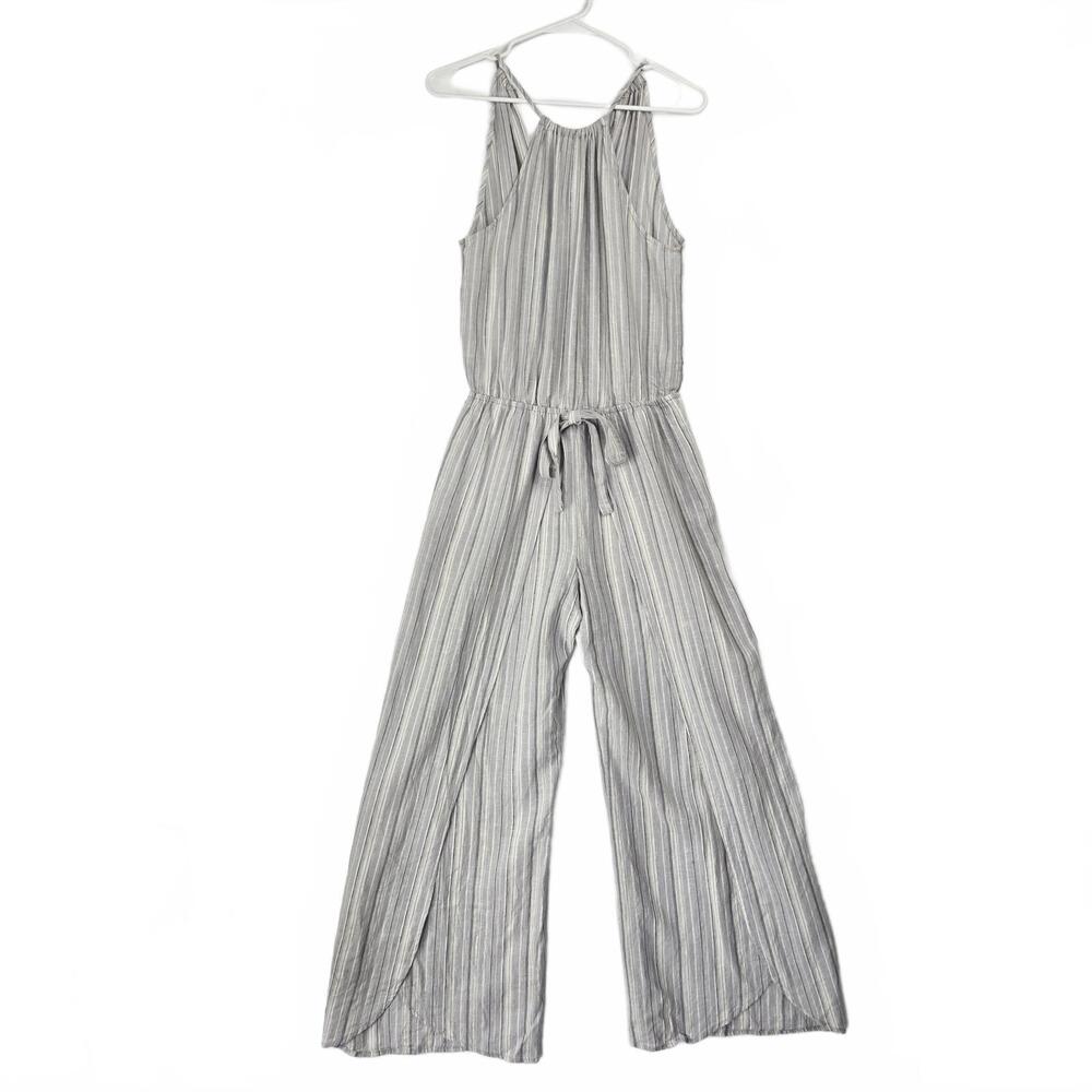 Mimi Chica Striped Jumpsuit Open-Leg Halter Top Elastic Waist Linen Blnd Size M